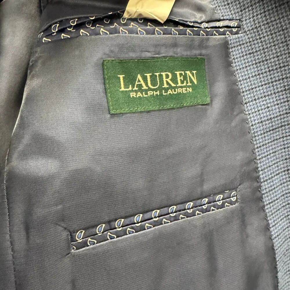 Lauren Ralph Lauren Blazer Mens 40R Blue Houndstooth Classic Sport Coat‎ Jacket